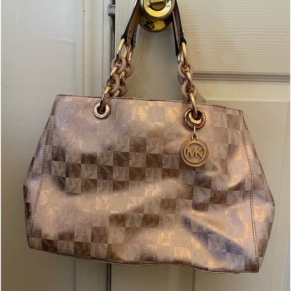 Michael Kors rose gold satchel handbag purse